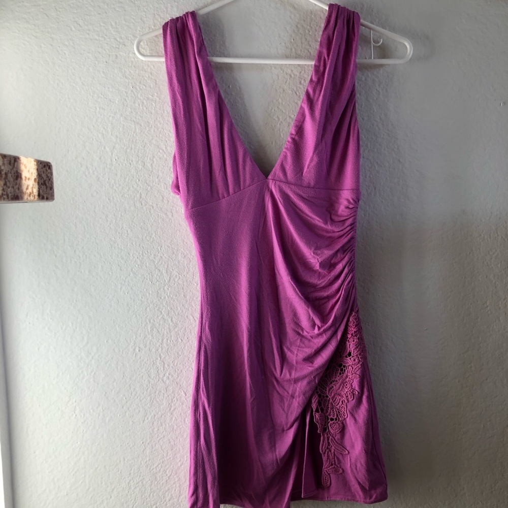 Sky Purple Ruched V-Neck Dress
